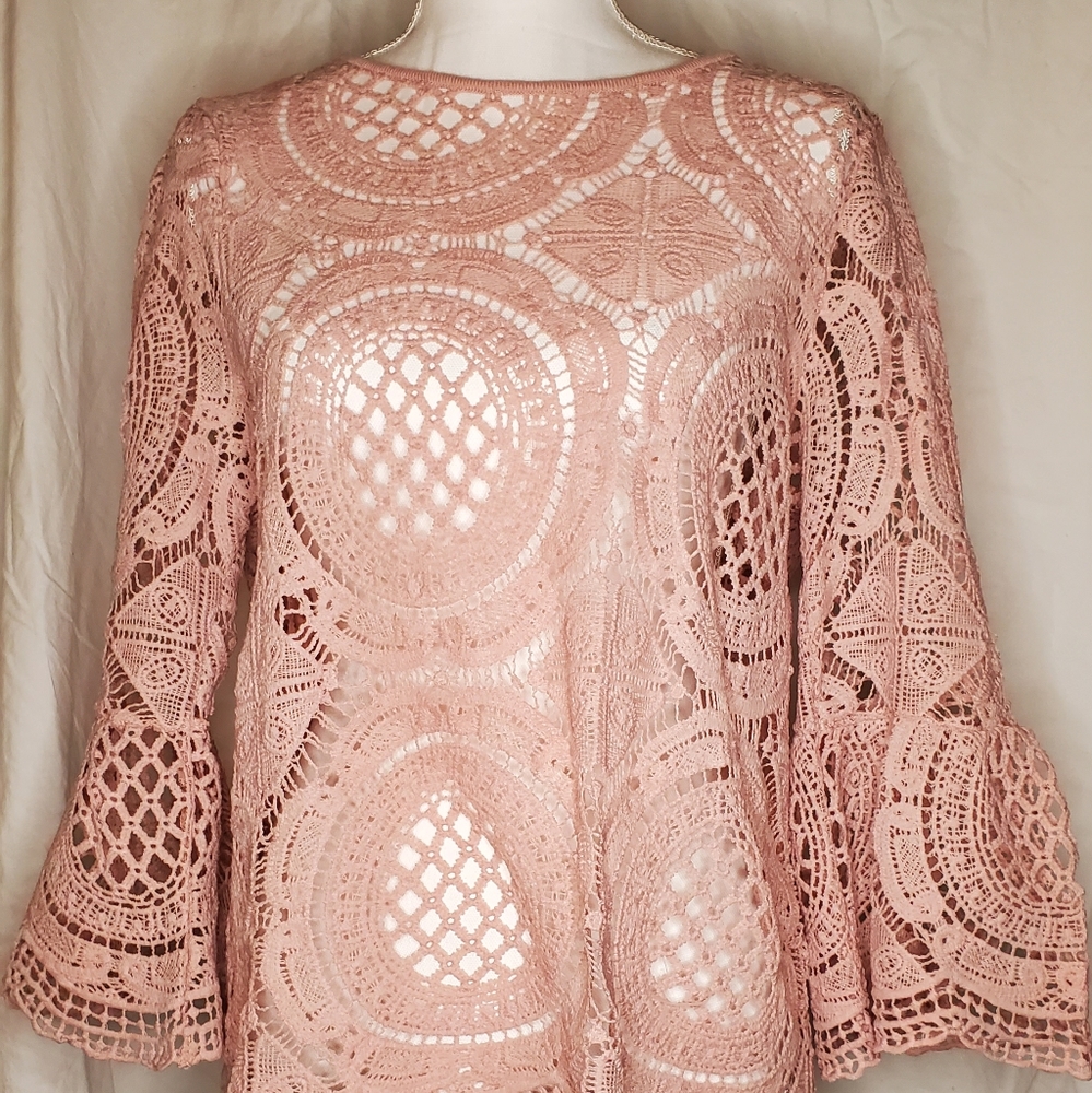INC Pullover Pink Knit Bell Sleeve Top